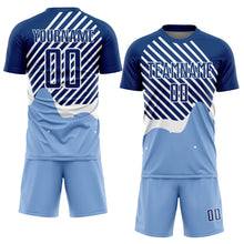 Загрузить изображение в средство просмотра галереи, Custom Light Blue Royal-White Lines Sublimation Soccer Uniform Jersey
