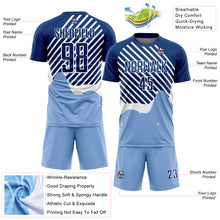 Загрузить изображение в средство просмотра галереи, Custom Light Blue Royal-White Lines Sublimation Soccer Uniform Jersey
