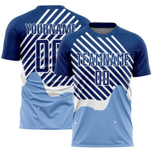 Загрузить изображение в средство просмотра галереи, Custom Light Blue Royal-White Lines Sublimation Soccer Uniform Jersey
