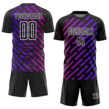 Laden Sie das Bild in den Galerie-Viewer, Custom Black Purple-Pink Lines Sublimation Soccer Uniform Jersey
