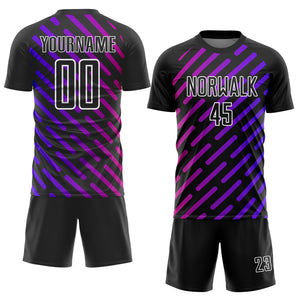 Custom Black Purple-Pink Lines Sublimation Soccer Uniform Jersey