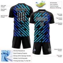 Laden Sie das Bild in den Galerie-Viewer, Custom Black Sky Blue-Royal Lines Sublimation Soccer Uniform Jersey
