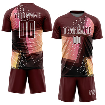 Custom Crimson White Geometric Shapes Sublimation Soccer Uniform Jersey