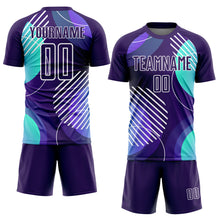 Charger l&#39;image dans la galerie, Custom Dark Purple White Geometric Shapes Sublimation Soccer Uniform Jersey
