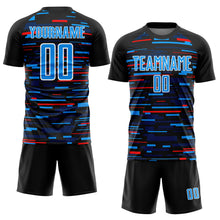 Laden Sie das Bild in den Galerie-Viewer, Custom Black Sky Blue-White Lines Sublimation Soccer Uniform Jersey
