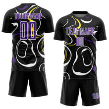 Charger l&#39;image dans la galerie, Custom Black Purple-White Fluid Shapes Sublimation Soccer Uniform Jersey
