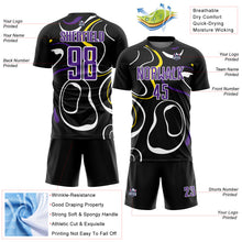 Charger l&#39;image dans la galerie, Custom Black Purple-White Fluid Shapes Sublimation Soccer Uniform Jersey
