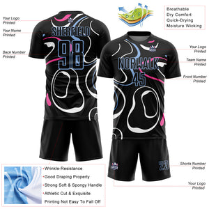 Custom Black Light Blue Fluid Shapes Sublimation Soccer Uniform Jersey