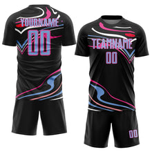 Load image into Gallery viewer, Custom Black Light Blue-Pink Fluid Shapes Sublimation Soccer Uniform Jersey
