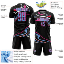 Load image into Gallery viewer, Custom Black Light Blue-Pink Fluid Shapes Sublimation Soccer Uniform Jersey
