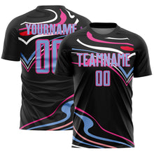 Load image into Gallery viewer, Custom Black Light Blue-Pink Fluid Shapes Sublimation Soccer Uniform Jersey
