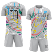 Загрузить изображение в средство просмотра галереи, Custom Gray Black Fluid Shapes Sublimation Soccer Uniform Jersey
