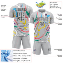 Загрузить изображение в средство просмотра галереи, Custom Gray Black Fluid Shapes Sublimation Soccer Uniform Jersey
