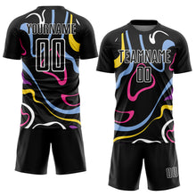 Laden Sie das Bild in den Galerie-Viewer, Custom Black White Fluid Shapes Sublimation Soccer Uniform Jersey
