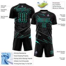 Laden Sie das Bild in den Galerie-Viewer, Custom Black Aqua Lines Sublimation Soccer Uniform Jersey
