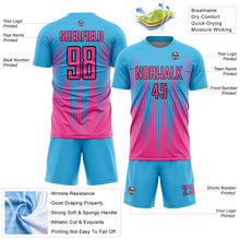 Charger l&#39;image dans la galerie, Custom Sky Blue Pink-Black Lines Sublimation Soccer Uniform Jersey
