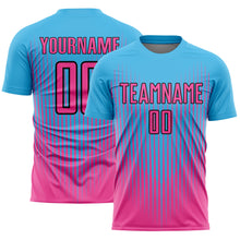 Charger l&#39;image dans la galerie, Custom Sky Blue Pink-Black Lines Sublimation Soccer Uniform Jersey
