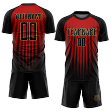 Load image into Gallery viewer, Custom Black Red-Old Gold Lines Sublimation Soccer Uniform Jersey
