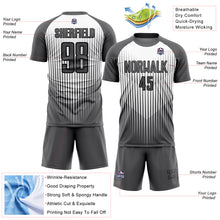 Загрузить изображение в средство просмотра галереи, Custom Gray White-Black Lines Sublimation Soccer Uniform Jersey
