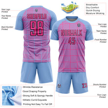 Laden Sie das Bild in den Galerie-Viewer, Custom Light Blue Pink-Black Lines Sublimation Soccer Uniform Jersey
