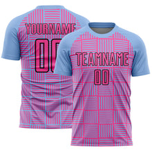 Laden Sie das Bild in den Galerie-Viewer, Custom Light Blue Pink-Black Lines Sublimation Soccer Uniform Jersey
