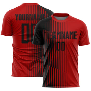 Custom Red Black Lines Sublimation Soccer Uniform Jersey