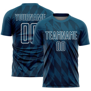 Custom Navy White Geometric Shapes Sublimation Soccer Uniform Jersey