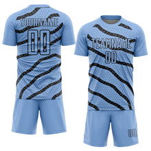 Загрузить изображение в средство просмотра галереи, Custom Light Blue Black Lines And Dots Sublimation Soccer Uniform Jersey
