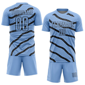 Custom Light Blue Black Lines And Dots Sublimation Soccer Uniform Jersey