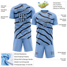 Загрузить изображение в средство просмотра галереи, Custom Light Blue Black Lines And Dots Sublimation Soccer Uniform Jersey
