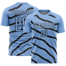 Загрузить изображение в средство просмотра галереи, Custom Light Blue Black Lines And Dots Sublimation Soccer Uniform Jersey
