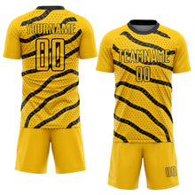 Load image into Gallery viewer, Custom Yellow Black Lines And Dots Sublimation Soccer Uniform Jersey
