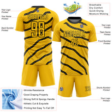 Load image into Gallery viewer, Custom Yellow Black Lines And Dots Sublimation Soccer Uniform Jersey
