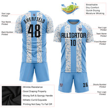 Загрузить изображение в средство просмотра галереи, Custom Light Blue Black-White Sublimation Soccer Uniform Jersey
