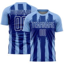 Загрузить изображение в средство просмотра галереи, Custom Light Blue Royal-White Abstract Stripes Sublimation Soccer Uniform Jersey
