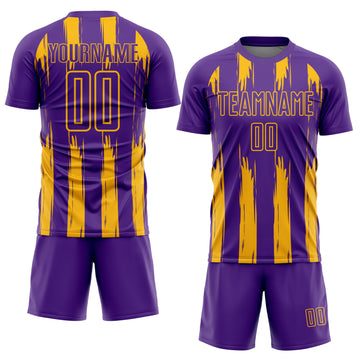 Custom Purple Gold Abstract Stripes Sublimation Soccer Uniform Jersey