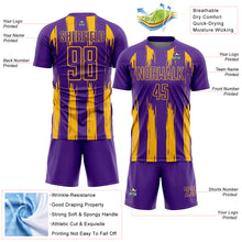 Загрузить изображение в средство просмотра галереи, Custom Purple Gold Abstract Stripes Sublimation Soccer Uniform Jersey
