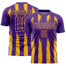 Загрузить изображение в средство просмотра галереи, Custom Purple Gold Abstract Stripes Sublimation Soccer Uniform Jersey
