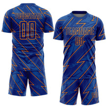 Load image into Gallery viewer, Custom Royal Bay Orange Lightning Sublimation Soccer Uniform Jersey
