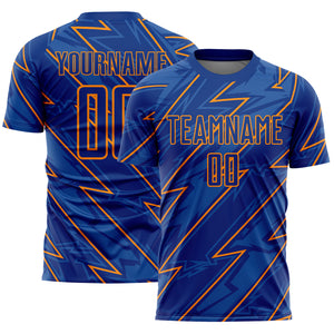 Custom Royal Bay Orange Lightning Sublimation Soccer Uniform Jersey