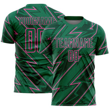 Загрузить изображение в средство просмотра галереи, Custom Kelly Green Pink Lightning Sublimation Soccer Uniform Jersey
