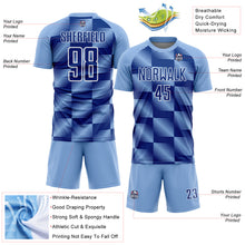 Загрузить изображение в средство просмотра галереи, Custom Light Blue Royal-White Lines Sublimation Soccer Uniform Jersey
