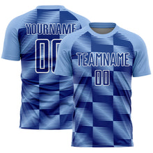 Загрузить изображение в средство просмотра галереи, Custom Light Blue Royal-White Lines Sublimation Soccer Uniform Jersey
