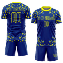 Charger l&#39;image dans la galerie, Custom Royal Neon Yellow Geometric Shapes Sublimation Soccer Uniform Jersey
