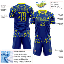 Charger l&#39;image dans la galerie, Custom Royal Neon Yellow Geometric Shapes Sublimation Soccer Uniform Jersey
