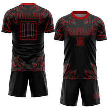 Laden Sie das Bild in den Galerie-Viewer, Custom Black Red Geometric Shapes Sublimation Soccer Uniform Jersey
