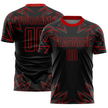 Laden Sie das Bild in den Galerie-Viewer, Custom Black Red Geometric Shapes Sublimation Soccer Uniform Jersey
