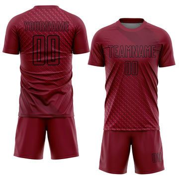 Custom Crimson Black Geometric Shapes Sublimation Soccer Uniform Jersey