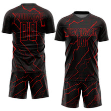 Загрузить изображение в средство просмотра галереи, Custom Black Red Lightning Sublimation Soccer Uniform Jersey
