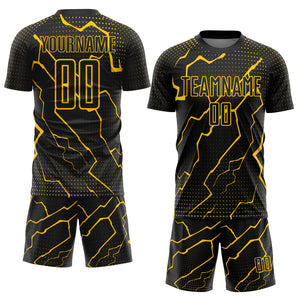 Custom Black Yellow Lightning Sublimation Soccer Uniform Jersey